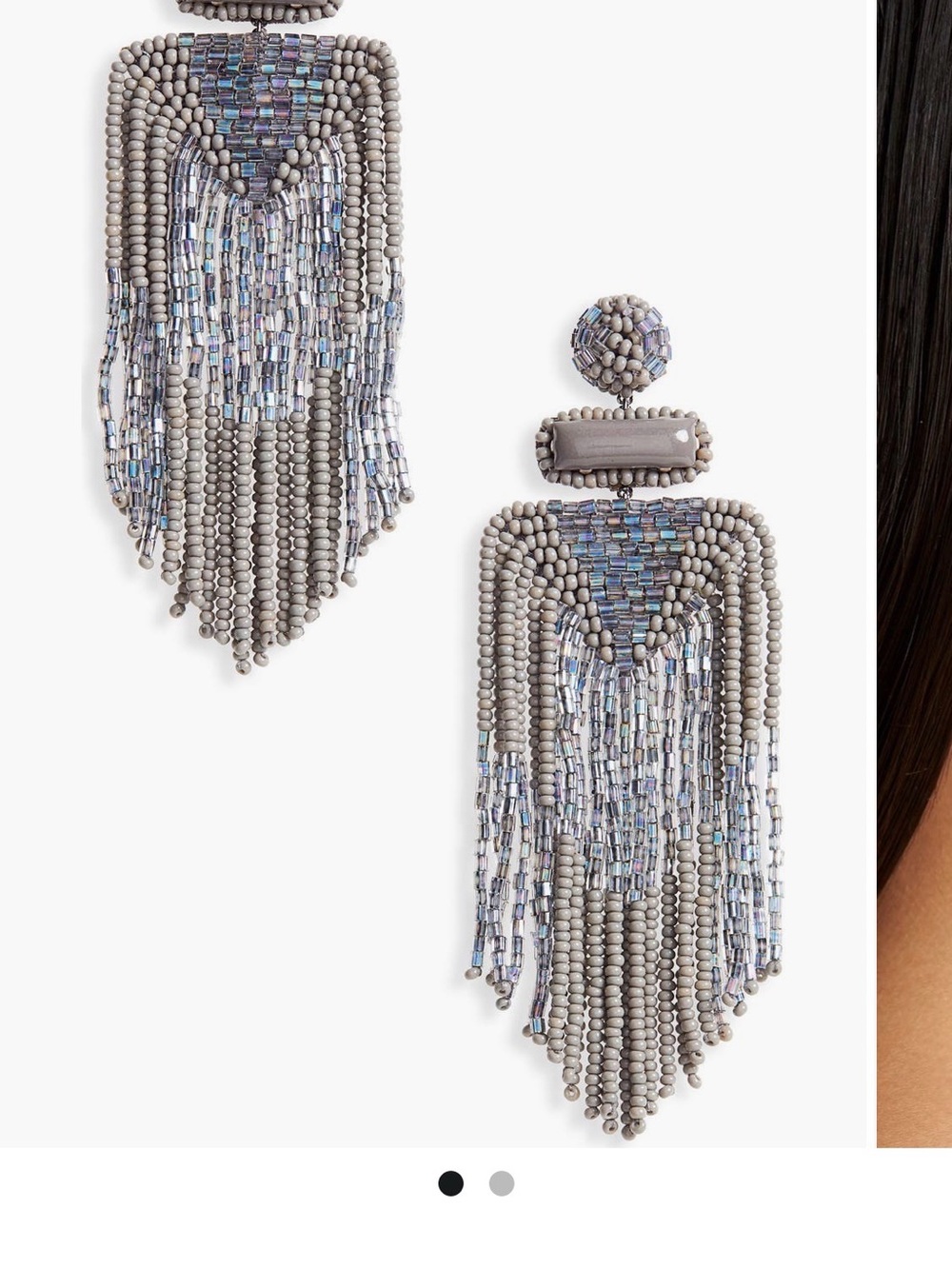 Beaded Fringe Drop Earrings - Gray